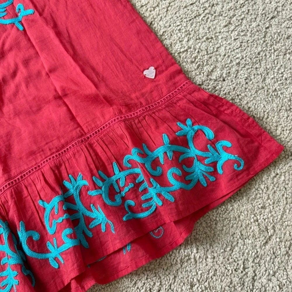 NWT Le Lis Petit Red Dress with Blue Embroidery 10